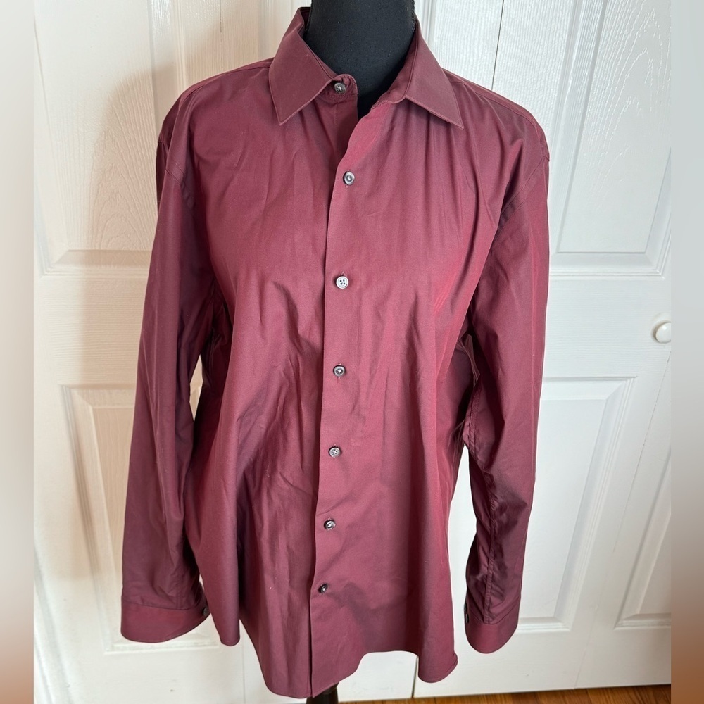 Apt 9 Premier Slim Fit Long Sleeve Button Down Shirt Burgundy 34/35 16-16 1/2